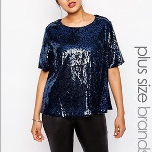 ASOS New Look Curve Blue Sequin Tee NWOT (Size 24)